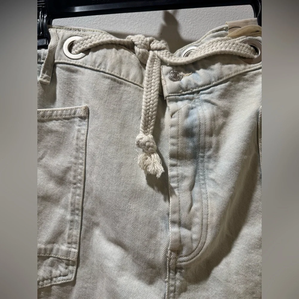 Free people Moxie Mid Rise Belted Drawstring Cutoff Denim Shorts